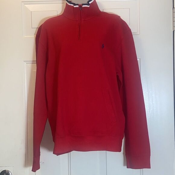 Polo By Ralph Lauren 💯 Cotton Men’s Sweater Pullover Red 1/4 Zip - Picture 16 of 16